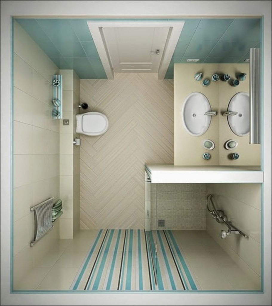 Громоздкую душевую кабину можно заменить на душ в углу комнаты со сливом в полу.
