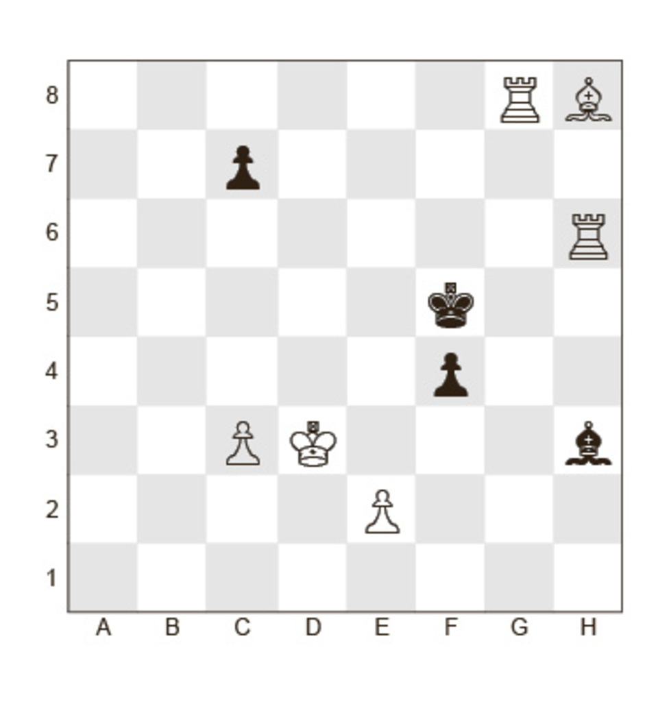 Задание №37.
Белые: Кр d3, Л g8, Л h6, С h8, пешки с3, e2
Черные: Крf5, C h3, пешки c7, f4;