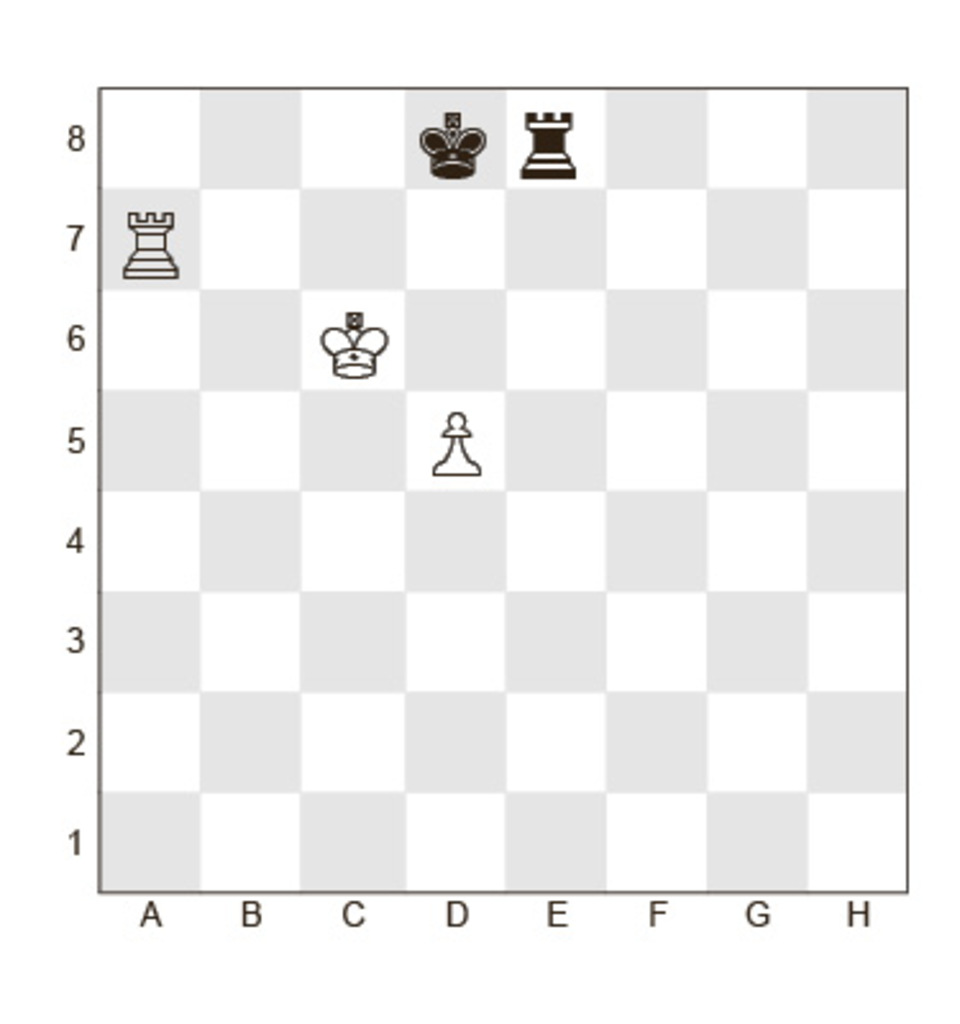 Задание №34.
Белые: Кр c6, Л a7, пешкa d5
Черные: Кр d8; Л e8;